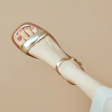 High-End Feeling Gold Flat-Soled Sandals Women 2025 New Summer Word With Beef Soft Bottoms Not Tired