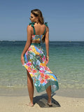 2025 Sexy New Color Printing Floral Three-Piece Mesh Beach Dress