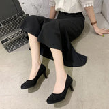 High Heels Women Thin Heel Round Head Waterproof Table Professional Work Shoes Black 5-7Cm Student Interview Single Shoes