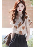 Polo Collar Short-Sleeved Shirt Lady Design Sense Of Niche Summer Alone Special Loose Thin