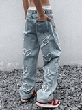 Men's Heart Patch Light Wash Loose Jeans-Outfit