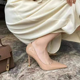 Red 34-42 Yards High Heel Female Fine Heel 2025 Nude Sexy Light Tip Patent Leather Single Shoe