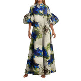 New Women's Temperament Loose-Fitting Painted Long Dress Big Swing Bubble Sleeve