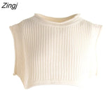 Women Fashion Sleeveless Round Neck Crop Top Loose Solid Color Ladies Stylish Knit Tank Tops for Daily Wear