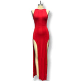 Women's 2025 Summer New Round-Neck Sleeveless Dress Pure Color High Open Fork To Repair Sexy