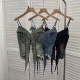 Shot Vintage Babes With Thaired Hairy Denim Sling Vest Short Umbilly Sleeveless Top