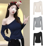 Zingj Desire Hot Girl Slim Slim Show Thin Off-Shoulder Long Sleeve T-Shirt Women's Early Autumn Design Sense Versatile Bottom Shirt Student
