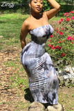 New Arrival Women Summer Strapless Dress Female Sexy Midi Sleeveless Off Shoulder Dress Girls Tie Dye Print Clothes