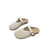 Woven Hollow Bag Head Cool Slippers Women 2025 New One-Word Single Shoes Casual Hole