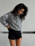 High-Necked Knitted Vest Splicing Striped Sleeve Design Simple Autumn And Winter New Street