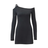 Zingj 2023 New Women's Fashion Sexy Diagonal Collar Off-Shoulder Temperament Splicing Lace Long-Sleeved
