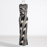 Sexy Bag Hip Dress 2025 New Fashion Round-Collar Elastic Body-Dupled Scarf Sleeveless Knitted Long
