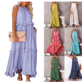 Summer New Holiday Wind Lotus Leaf Side Long Dress Swing Flowing Beach Dress