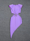 O Neck Tank Waist Hollow Out Bandage Dress Women Purple Sleeveless Asymmetric Bodycon Dressl Celebrity Party Club