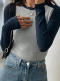 Contrast Color Raglan Slim Long Sleeve Knit-Outfit