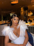 Sexy Mesh Patchwork Jumpsuit Women Fashion Low Neck Sleeveless Cleavage Venetian Backless Slim High Waist Street