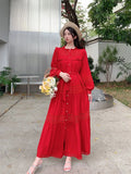 Wooden Ear Collar Buckle Tie With Long Hollow Lace Splicing French Bubble Sleeve