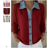 Uniquely Designed Cowboy Splicing T-Shirt For Women's Spring Sweater T-Shirt With Thin Long Sleeve
