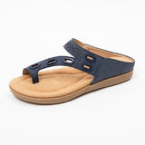 New Toe Flip-Flop Leather Metal Splicing Flat-Bottomed Casual Women's Shoes Large-Size Women's