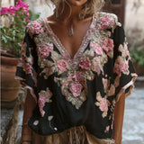 3D Printed Autumn Temperament Elegant New Imitation Of The Shoulder Short-Sleeved Top