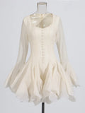 French High-End Single-Dear Fairy Dress 2025 New Square Lotus Side Horn Sleeve Temperament Dress Female