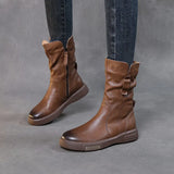 Martin Boots New Autumn And Winter Flat Bottom Mid-Sleet Boots Head Cowhedal Cowhed Vintage Round Head Knight Single