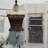 Real Shooting Hot Leopard Tectar Waistcoat Woman In Summer With A Short Shoulder Wrapped Breast Wrinkle Sleeveless Top