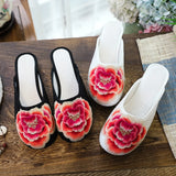 Zingj Summer New Embroidery Flowers Flat Bottom Fat Feet Wide Feet Embroidered Cloth Shoes Wear Female Cloth