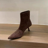 Heel Tip Velvet Tuff Cardits Thin Boots Short Boots Women's Shoes 2025 Autumn And Winter New Single Boots Korean Small Bare