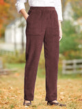 Corduroy Casual Solid Color Pocket Trousers