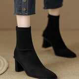 Head Thick Heel Elastic Thin Boots Female 2025 New Soft Leather High Heel Fashion Short Boots Korean French Women's