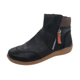 Short Boots Winter Fashion Leather Spliced Flat-Bottomed Zipper Martin Boots Large Women's