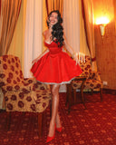 Red Satin Corset Style Tulle Strap Mini Dress- Outfit