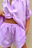 Shirt Women Loose Shorts Set Office Lady Tracksuit Long Sleeve Two Piece Sets 2023 Summer Blouses and Shorts Suit
