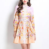 Elegant High-End Dress Woman 2025 New Collar Lantern Sleeve Buckle Waist Print