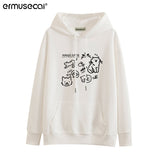 Cotton Cotton Composite Milk Silk 350G) Autumn And Winter New Cat Print Loose Hooded