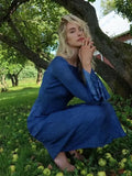 Round Neck Flare Long Sleeve Maxi Dress Women Solid Color Slim Wrap Hip Robes 2025 Fashion Female Vacation Party Vestido 211-0-Outfit