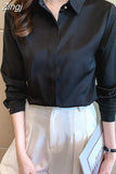 Spring Satin Women's Shirts Fashion Silk Button Solid OL Elegant Ladies Tops Long Sleeve Blouse Basic Women Shirts