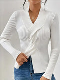 Women's Knitwear Fashion Temperament Thread Under The Fork Long Sleeve Solid Color