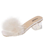 High-Heeled Slippers Women's Hairy Cool Drag Crystal Coarse And Net Red Summer Fashion Wear Half-Dragging Women's Shoes