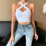 Off Shoulder Hollow Out Clubwear Tank Vest Crop Tops 2023 Sexy Summer Solid Color Bodycon Party Tank Streewear