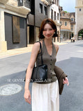 Xixi 2025 Autumn White Label New V-Neck Wool Bottom Knitted Shirt Vest Women