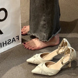 High-Heeled Women 18-Year-Old Rite Of Passage Design Small Pointed Pearl Word With Single Shoes Fine Heel Hollow
