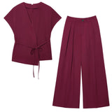 Women's 2025 Summer New Fashion Retro Waist Design Cardigan Top Broad Leg Trousers