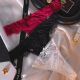 Color After The Hollow Strap Lace Side Thong Spliced Ice Silk Cotton Crotch Low-Rise Lady T-Trousers