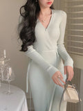 Women Autumn Spring Sweater Knitted Bandge Dresses Female Fashion Elegant Long Sleeve