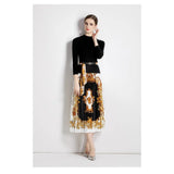 Suit Women's Collar Slim Thin Knitting Top Two Sets Of High-Waist Baroque Prints