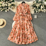 Fragile Chiffon Dress Women's Autumn Dress New Over-Knee Dress Gentle Wind-Float Mid-Floive Mid-Flouse Fairy