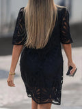 Embroidered Summer Dress Women Elegant O Neck Mini Dress Ladies Hollow Out Lace Short Dress Casual Hollow Loose
