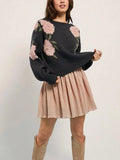 And Winter 2025 New One-Word Flower Tie Brae Sweater Female Korean Version Of Loose Leisure Lazy